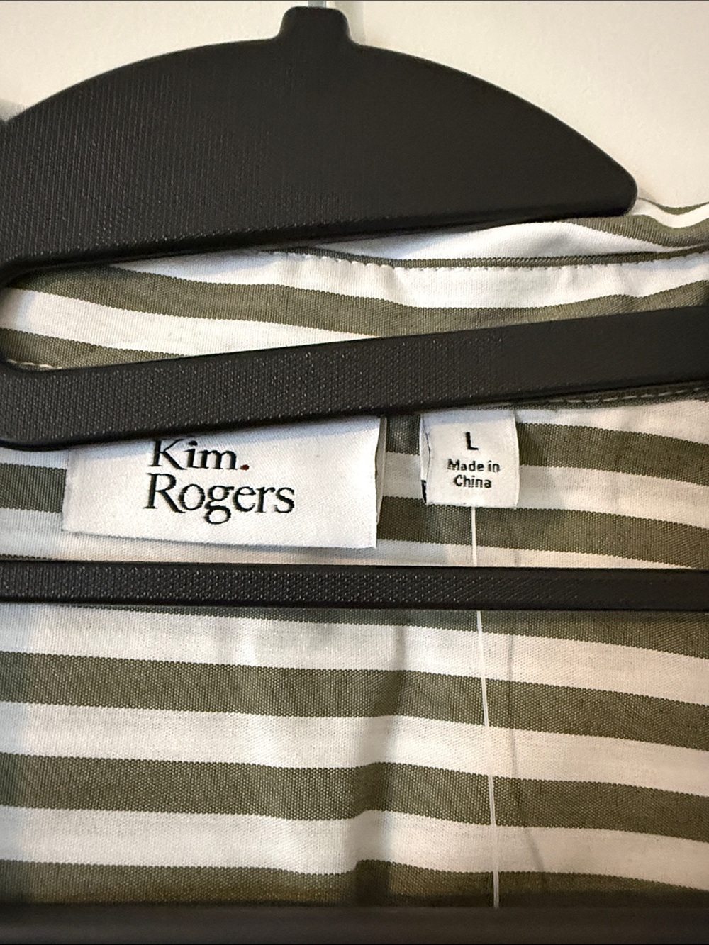 Kim Rogers Olive and White Vertical Stripe Button-Down Shirt - Picture 2 of 6